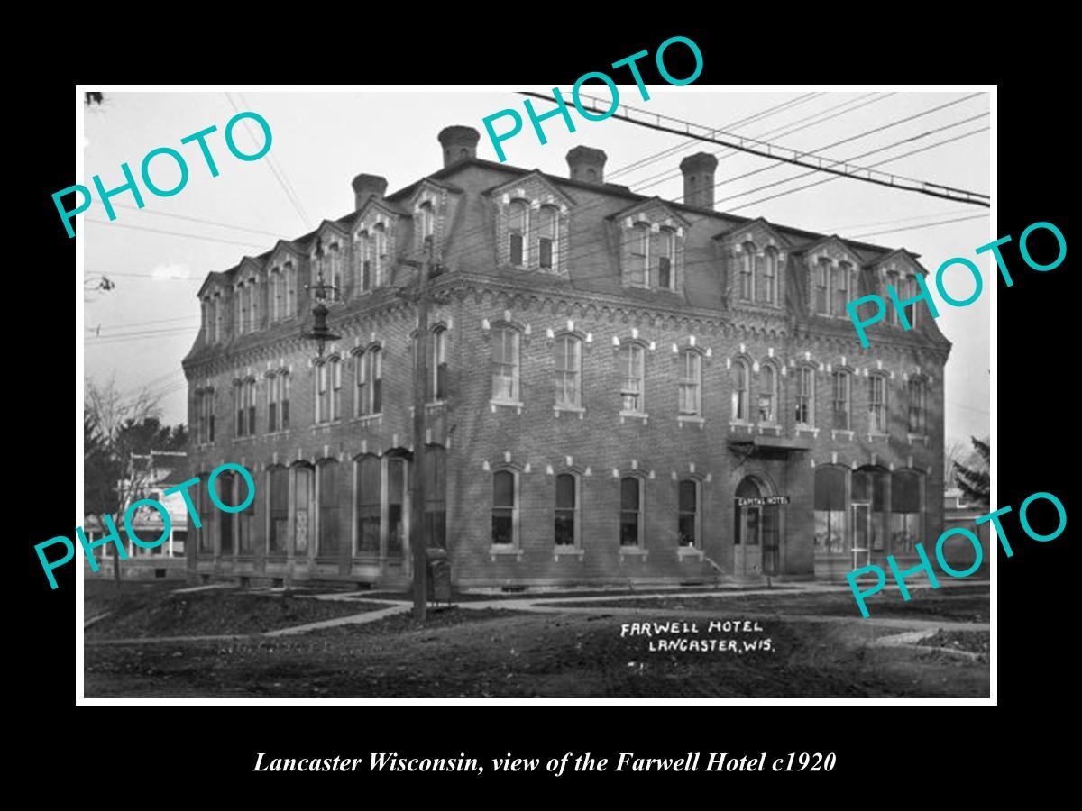 Lancaster Wisconsin View Of The Farwell Hotel c1920 Old Large Historic Photo