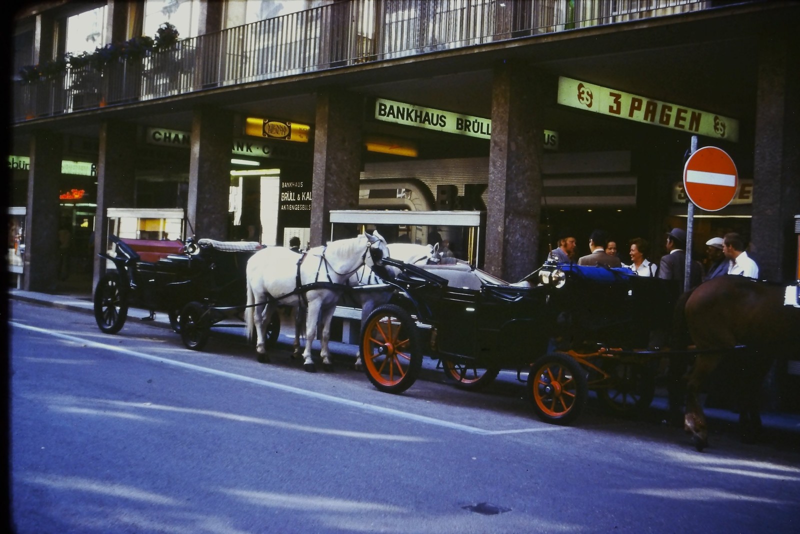 c1960's 35mm Slide Film Vienna Austria Horse Carriages City Street European Sign