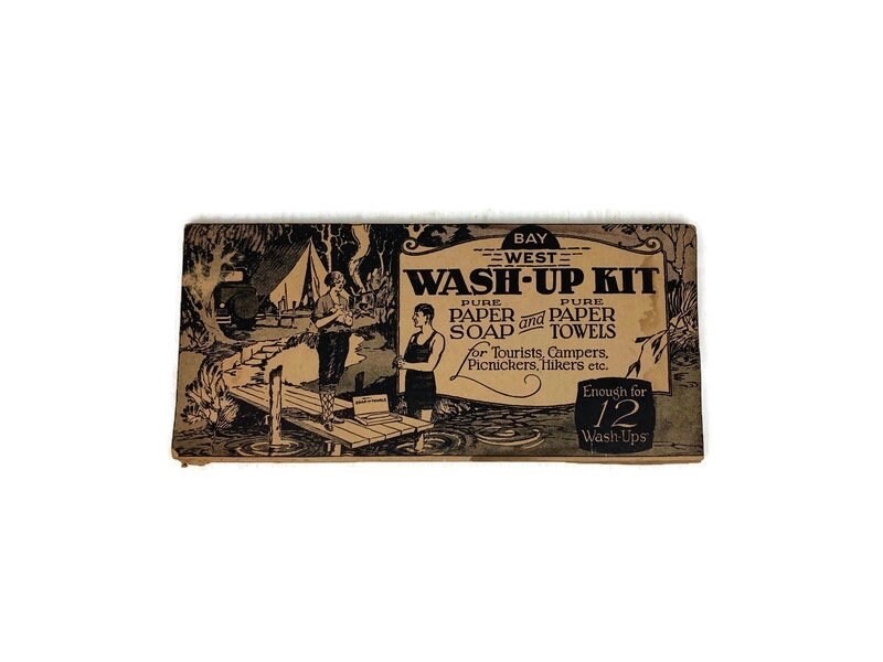 Antique 1920s Bay West Wash-Up Kit, Paper Soap & Towels
