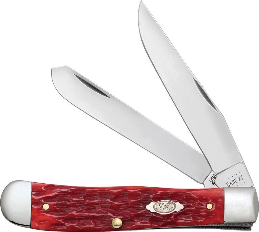 CASE XX KNIFE - TRAPPER DARK RED BONE HANDLES + POCKET CLIP  #31957 CARBON STEEL