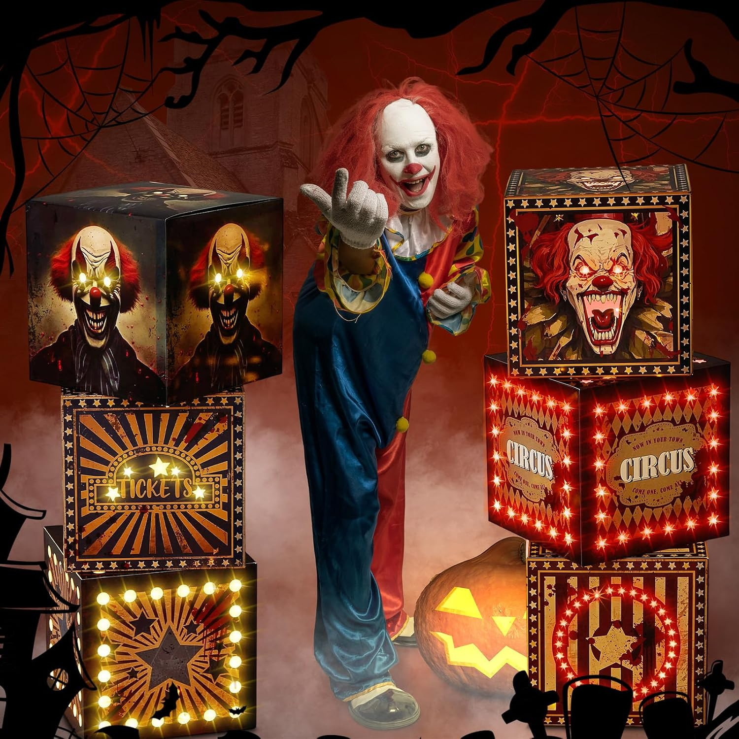 6 Pcs Large Halloween Creepy Carnival Decorations with Light Circus Clown Favors
