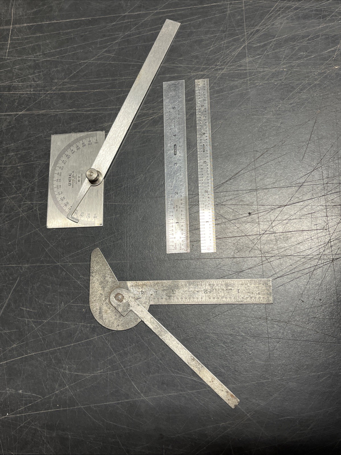 Vintage General Hardware Mfg. Co. 6” Steel Rulers & Protractors Machinist USA