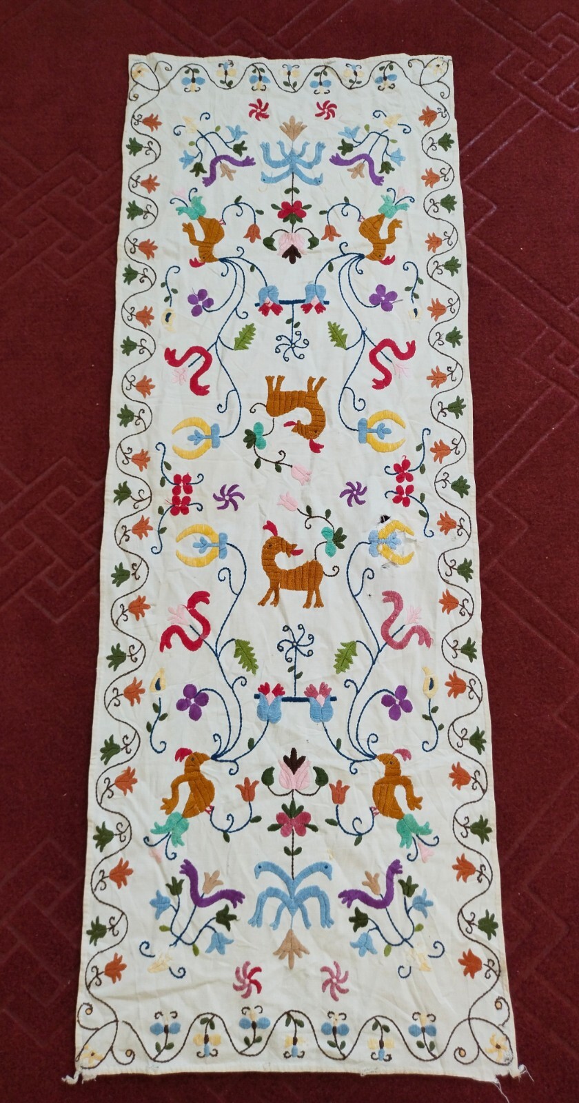 vintage  silk embroidery textile panel needlework fabric floral item818
