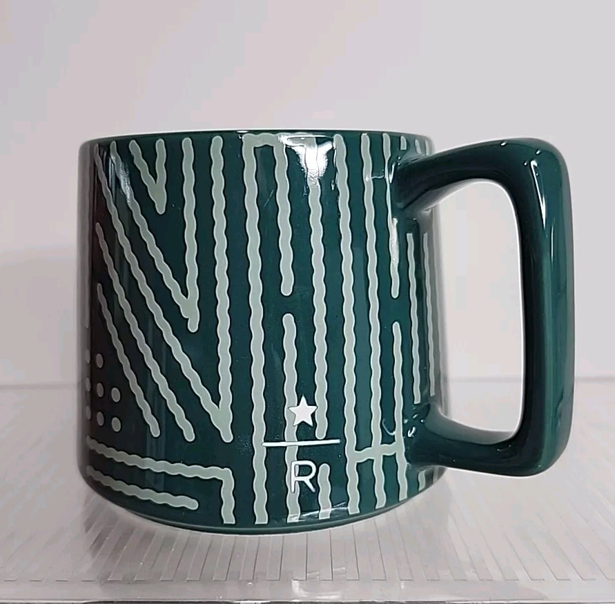 Starbucks Reserve Green Geometric Pattern Ceramic Coffee Mug 8oz 237ml Cup
