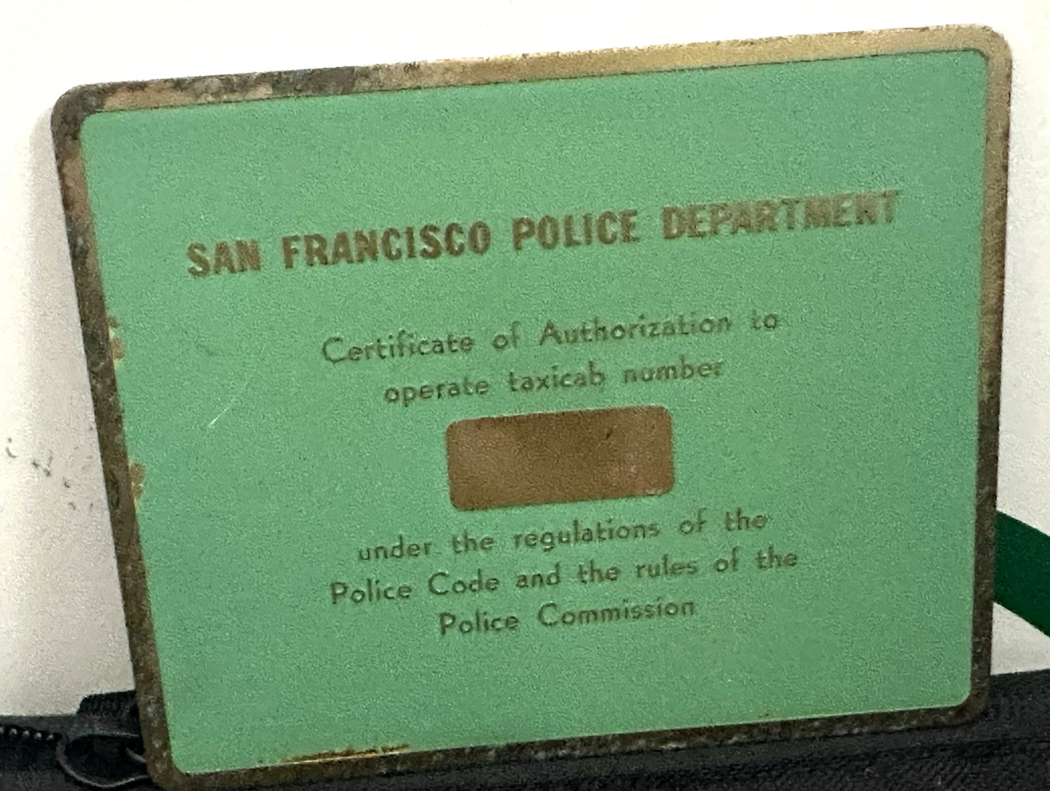 1948-1950 SAN FRANCISCO POLICE DEPT Sign Plaque Chief Mitchell TAXI CAB PERMIT