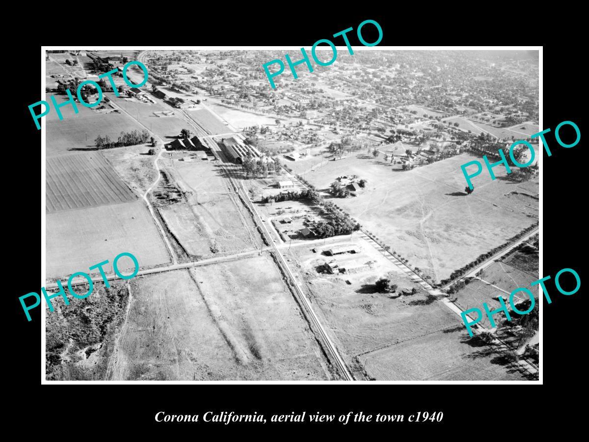 OLD LARGE HISTORIC PHOTO CORONA CALIFORNIA AERIAL VIEW OF THE TOWN c1940