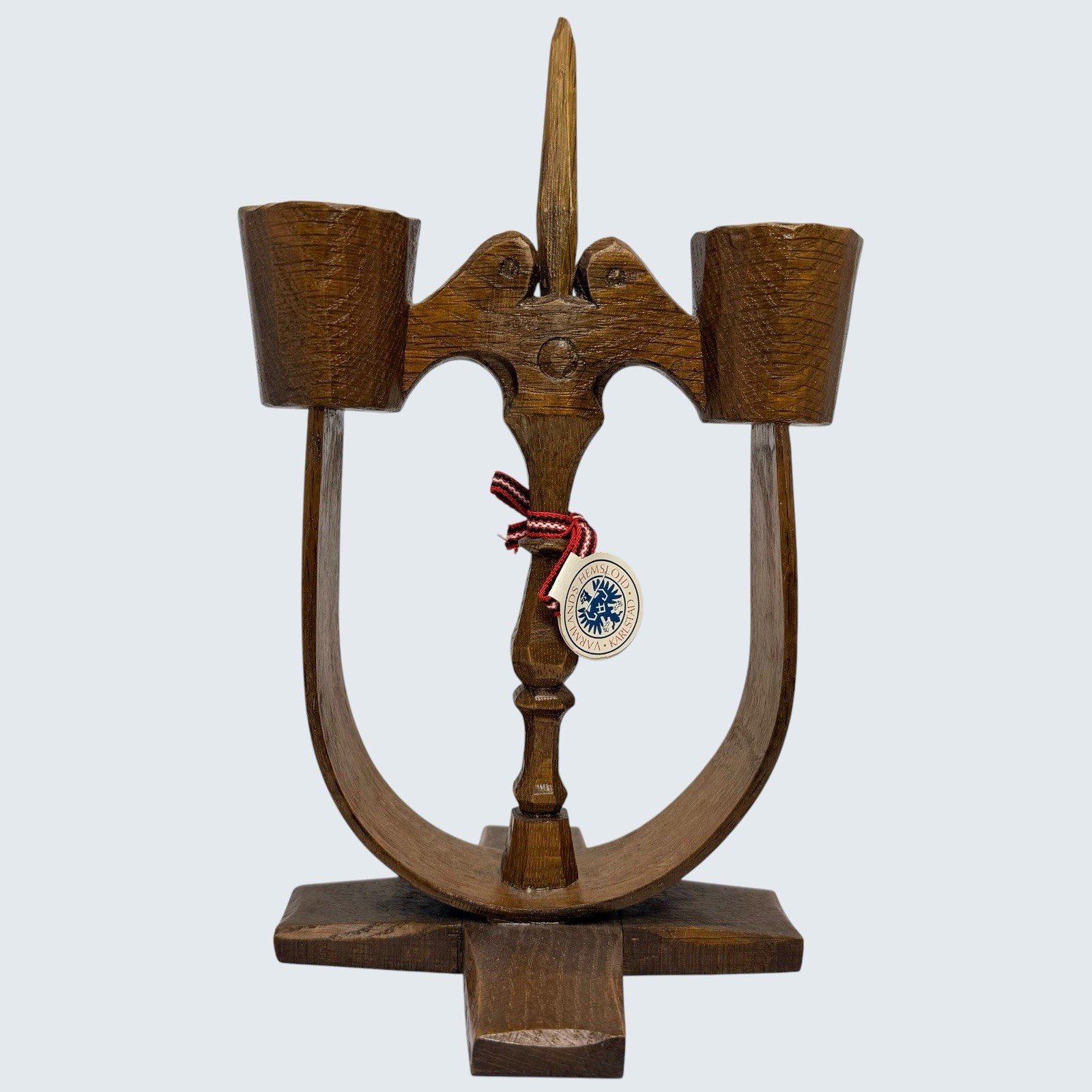 Vtg James i Taserud Arvika Folkart Swedish Oak Wood Taserudsstake Candlestick