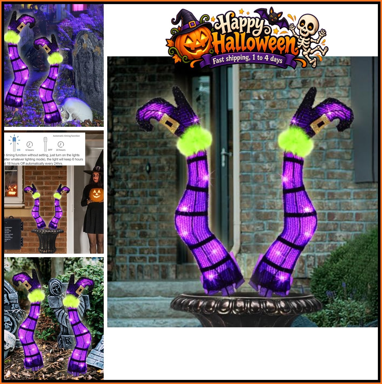 Juegoal Set of 2 Halloween Lighted Wicked Purple Witch Legs with Stakes, 22\