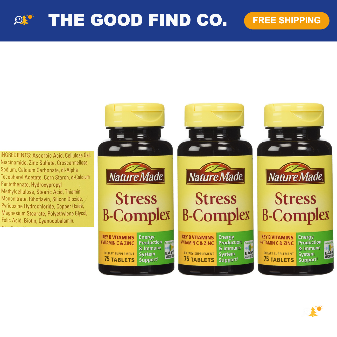 Nature Made Stress B Complex W Zinc Size 75ct (Pack of 3) 225 ct Total