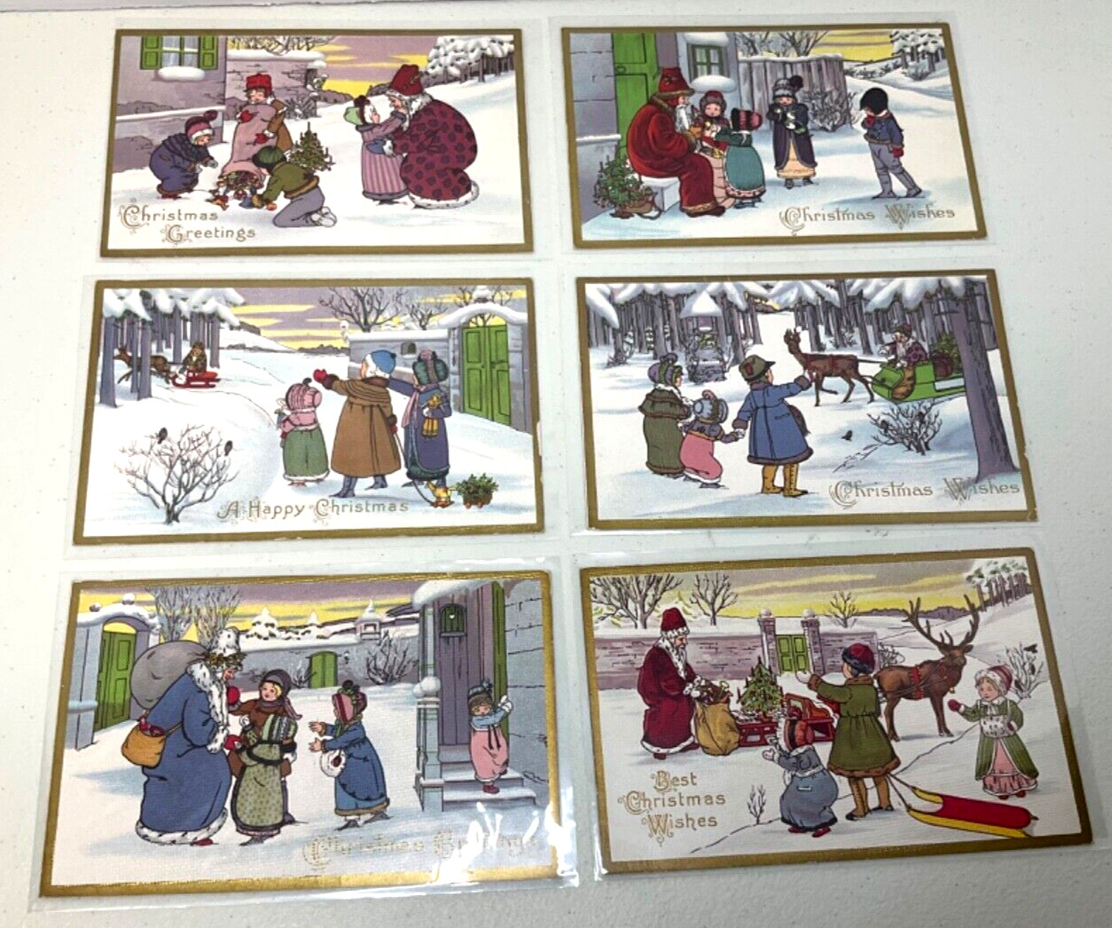 Stecher Litho Co. Santa Postcards Christmas Series 402 A-F Vintage Unposted
