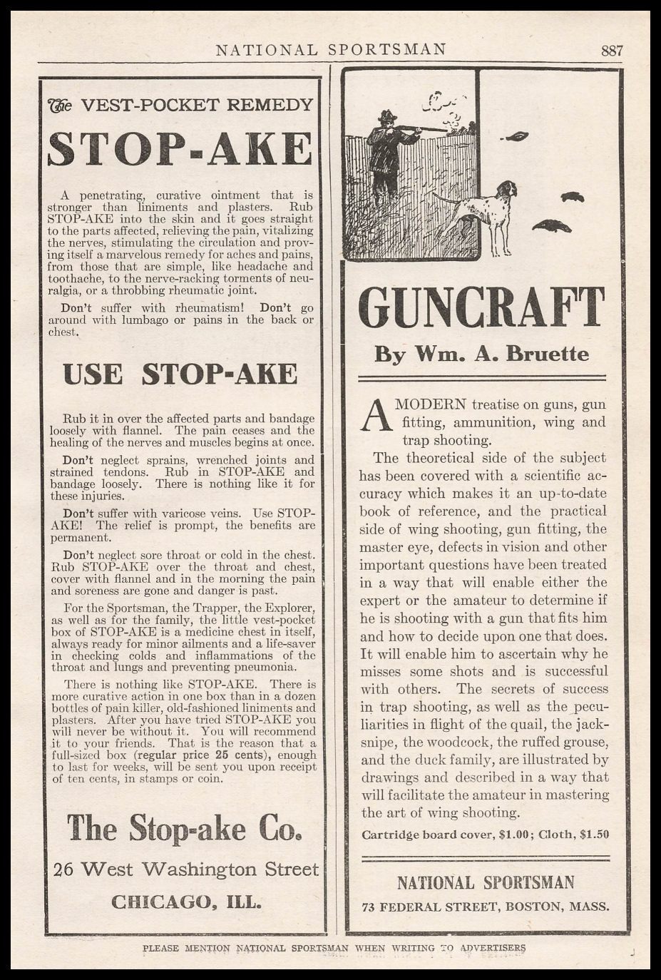 1912 Stop-Ake Co. Chicago Illinois Hunters Vest Pocket Remedy Vintage Print Ad
