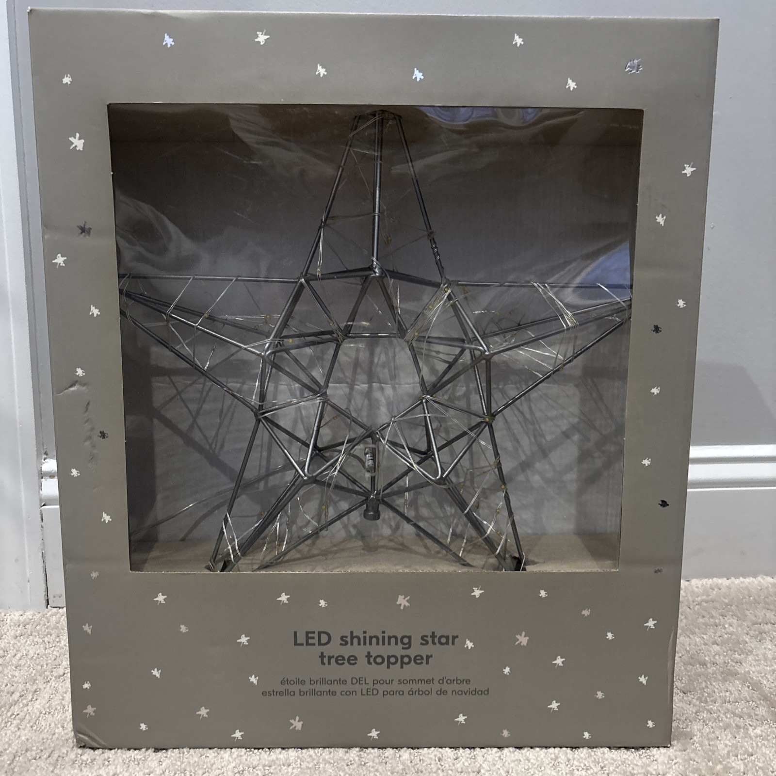 West Elm LED Shining Star Tree Topper Silver Metal 14”