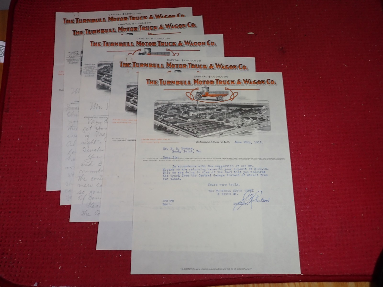 Antique Five Turnbull Motor Truck & Wagon Co. Defiance Ohio Advertising Letters