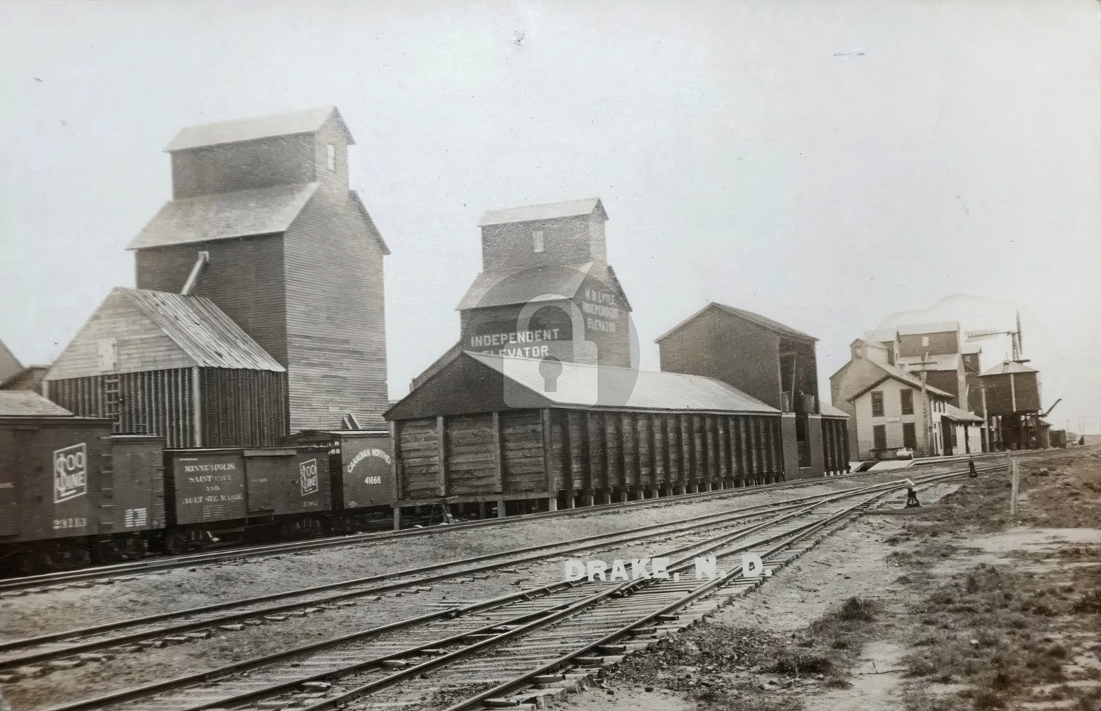 c1910 SOO LINE Railway Depot DRAKE ND NORTH DAKOTA RPPC Photo Postcard COPY