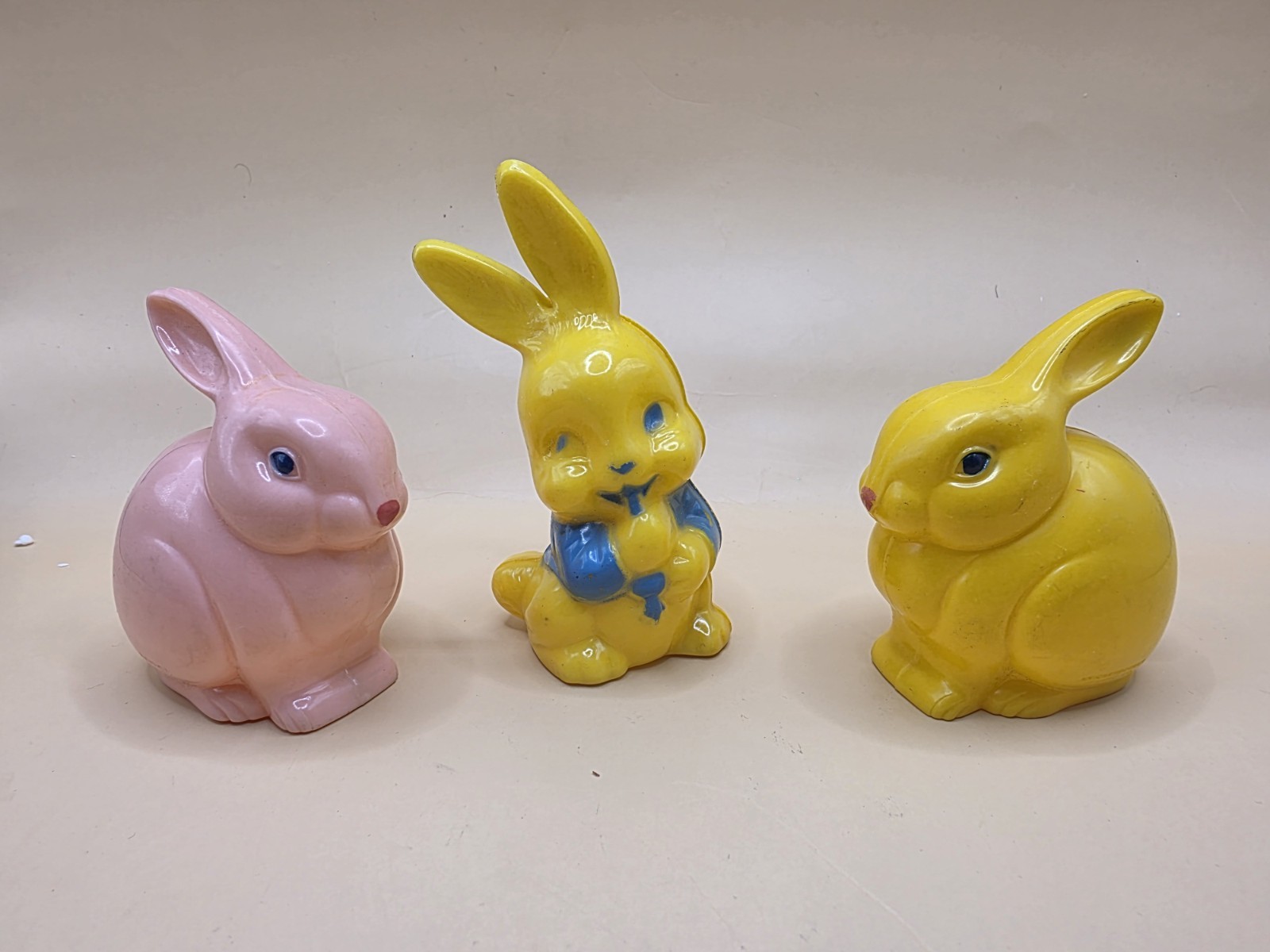 Lot of 3 Vintage 1950s Hard Plastic Easter Bunny Rattles Irwin Knickerbocker