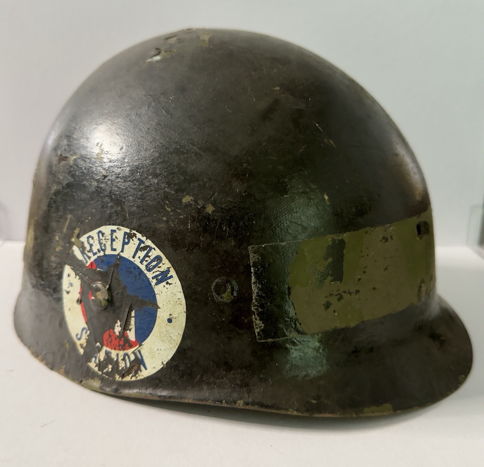 WWII M1 Helmet Liner HBT Cold War US Army Reception Station Decal Painted No 3