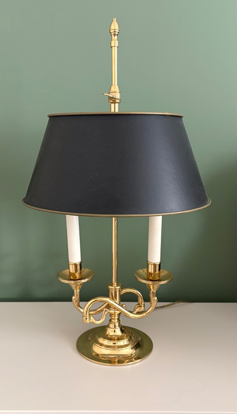 VINTAGE BALDWIN BRASS SERPENTINE TWO ARM ADJUSTABLE DOUBLE BULB LAMP
