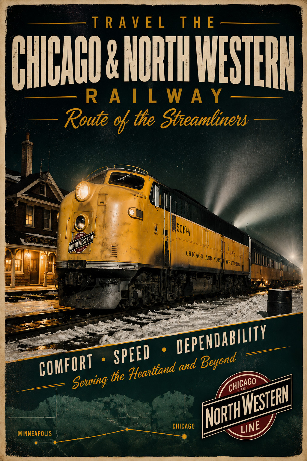Burlington Route railroad train 3 vintage style posters both posters 8.5