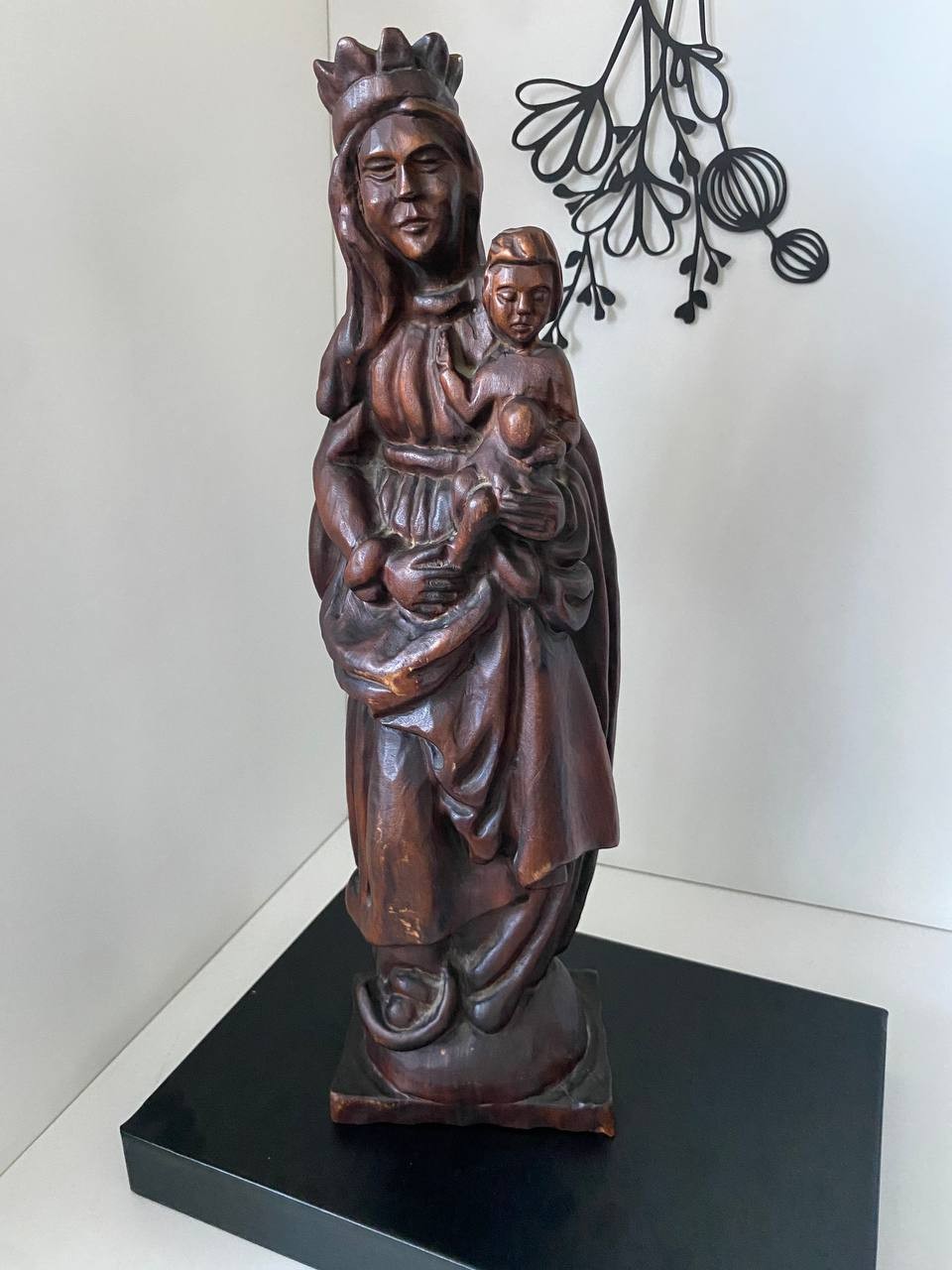 Vintage Carved Wood Madonna and Child Statue Virgin Mary 40 cm Religious Art