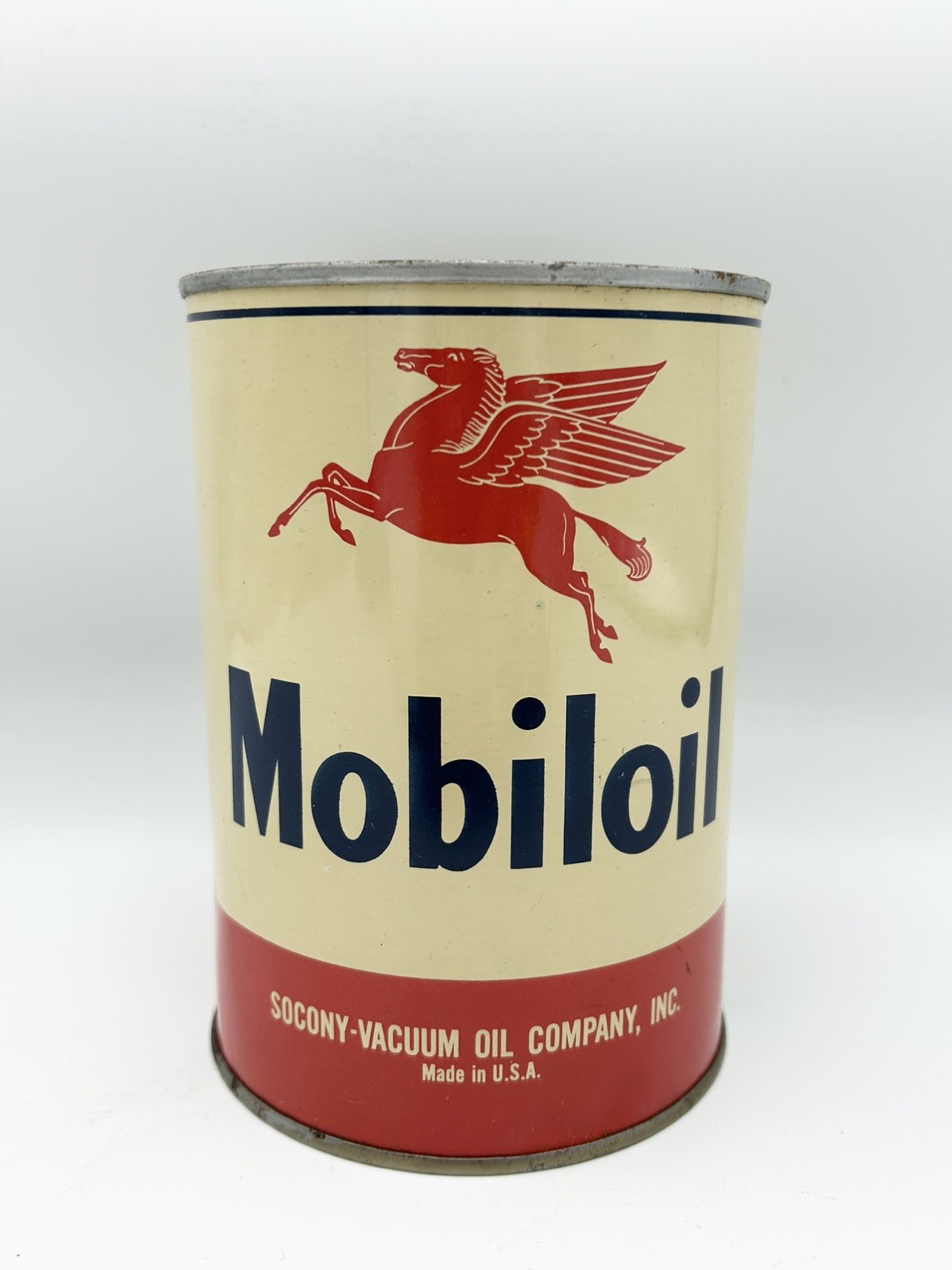 Vintage Mobil Oil Gas Advertising Can Lithograph Tin One Quart