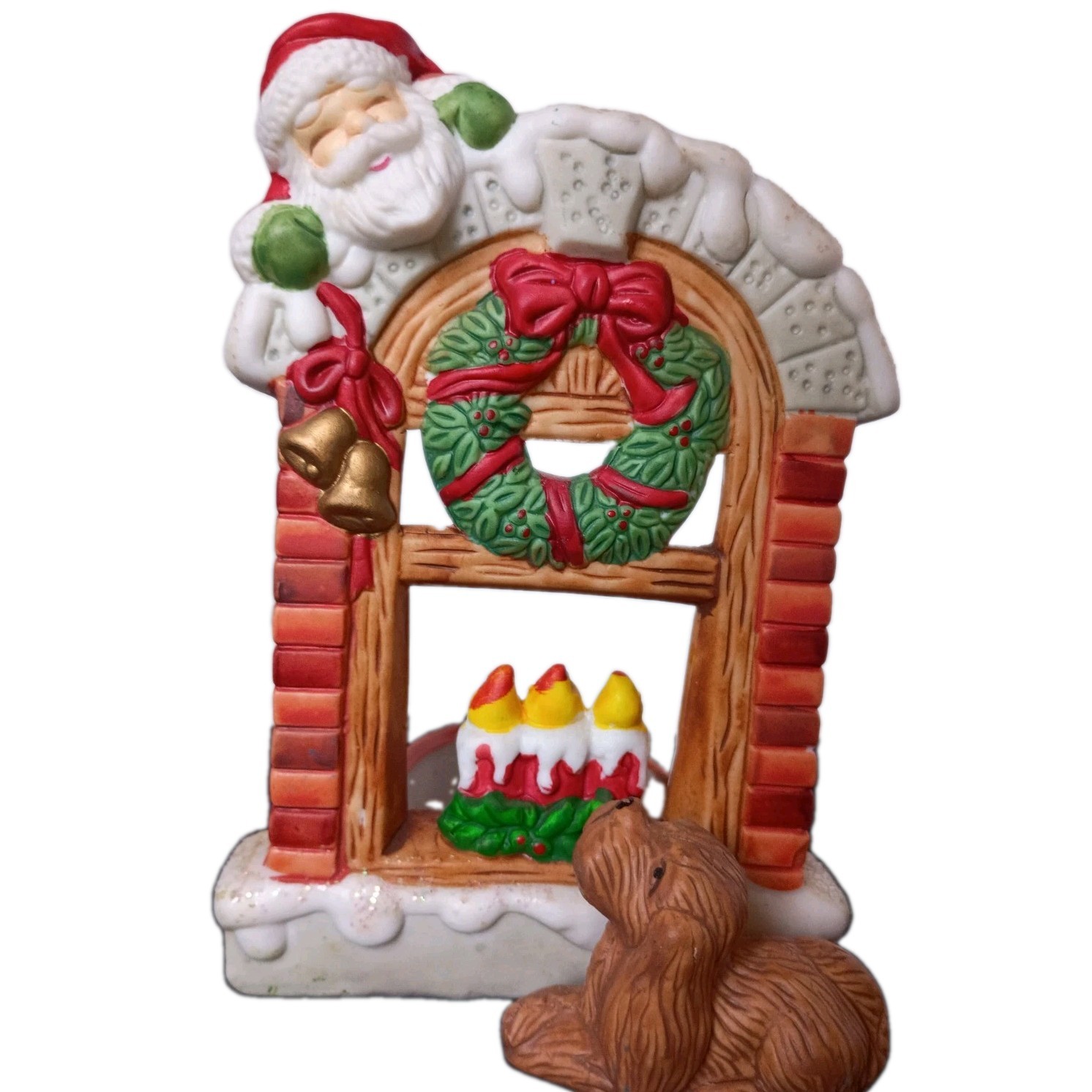 Vintage Holiday Traditions Santa's Window Ceramic Votive Candle Christmas Xmas