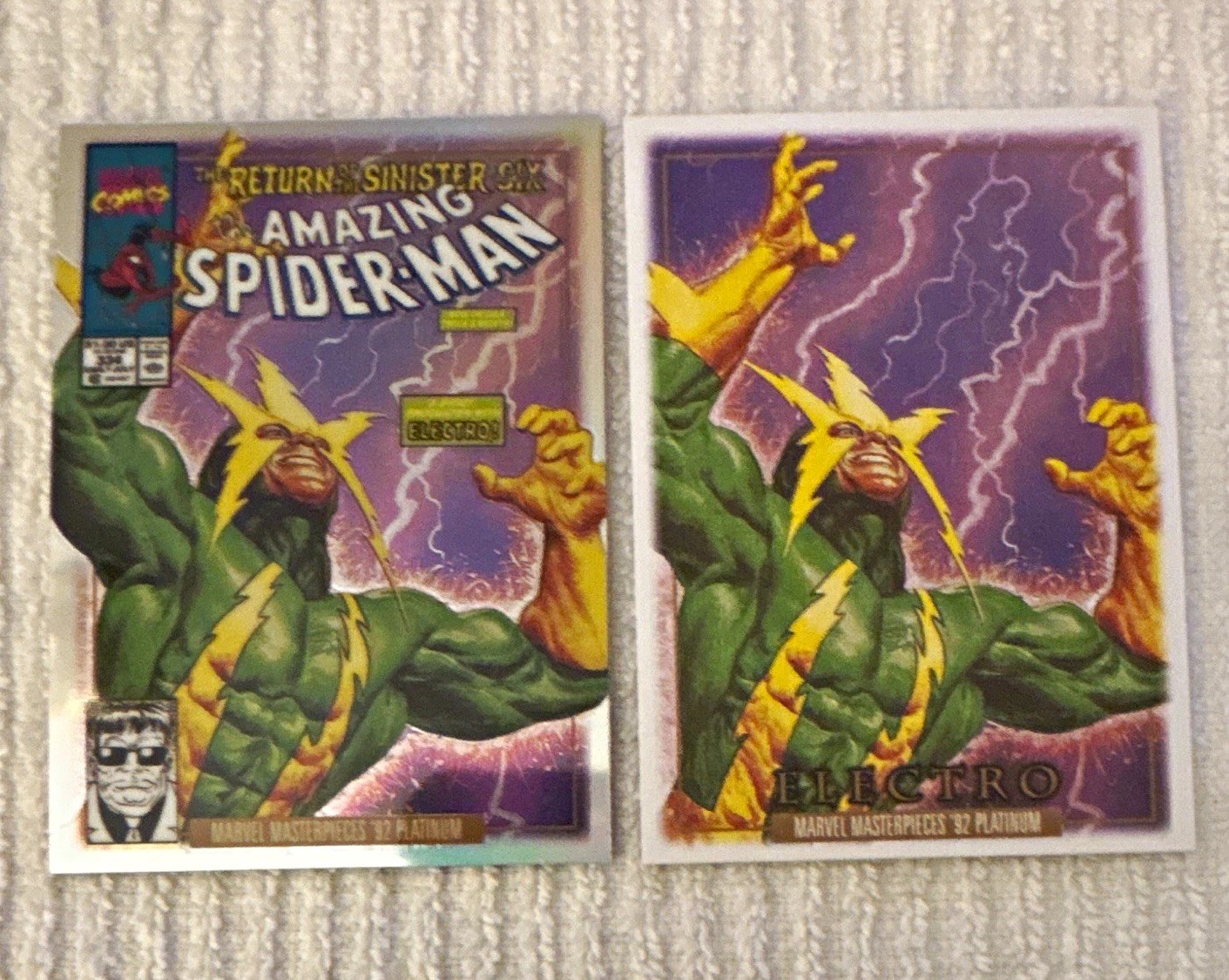 2024 SkyBox Marvel Masterpieces 92 Platinum Electro Canvas/Rainbow 2-Card Lot