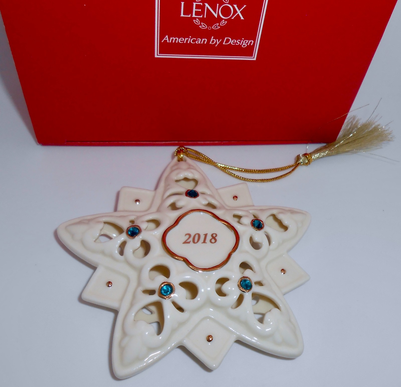 Lenox 2018 BLUE ZIRCON STAR Porcelain Christmas Ornament American by Design H79