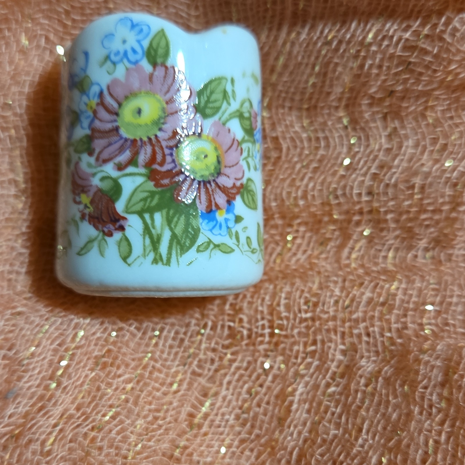 Antique Artisan  Porcelain Floral Collectible Sewing Thimble