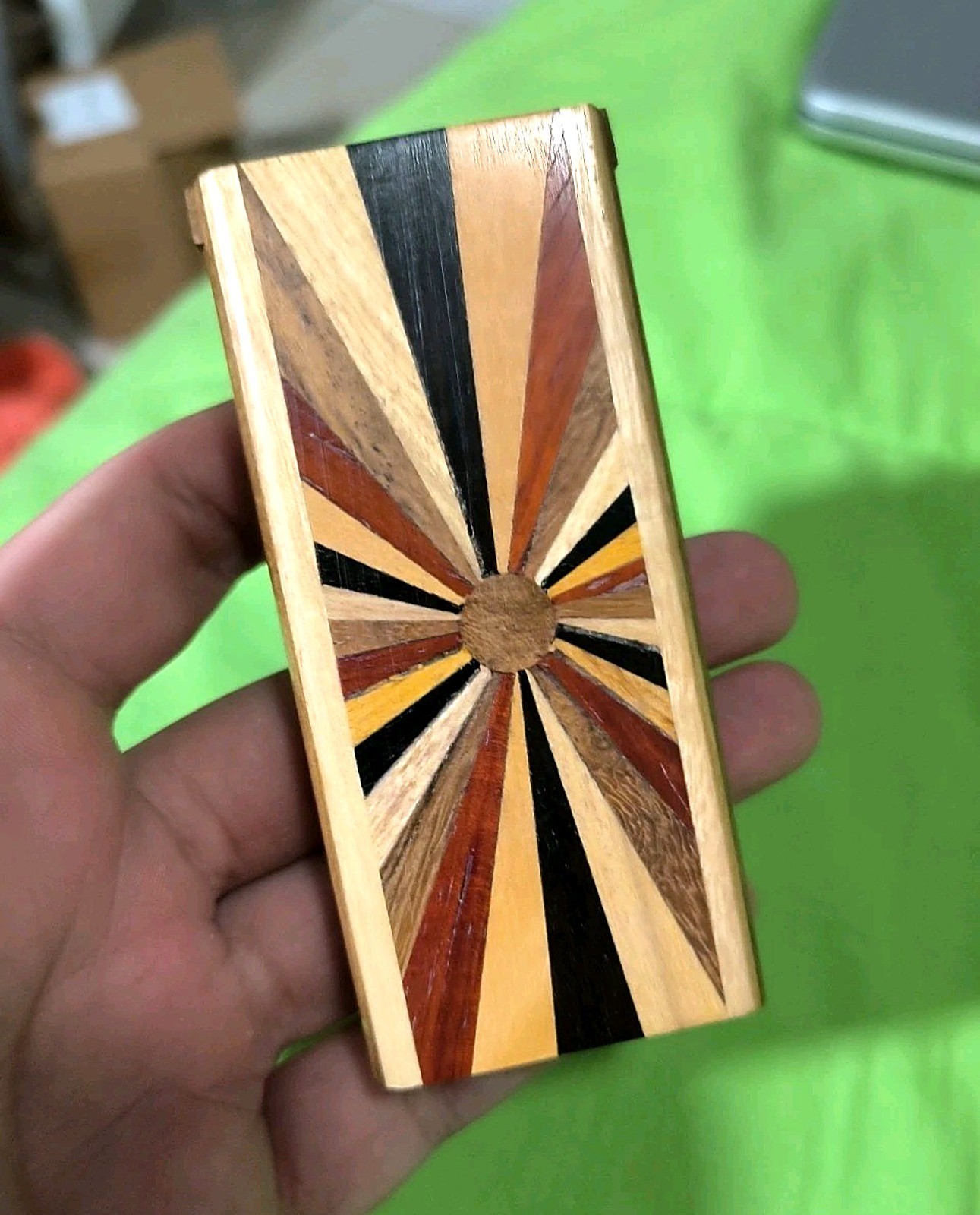 Original Large Teak Wood Dugout 3 Inch One Hitter Slide Top Sunset Art Estate