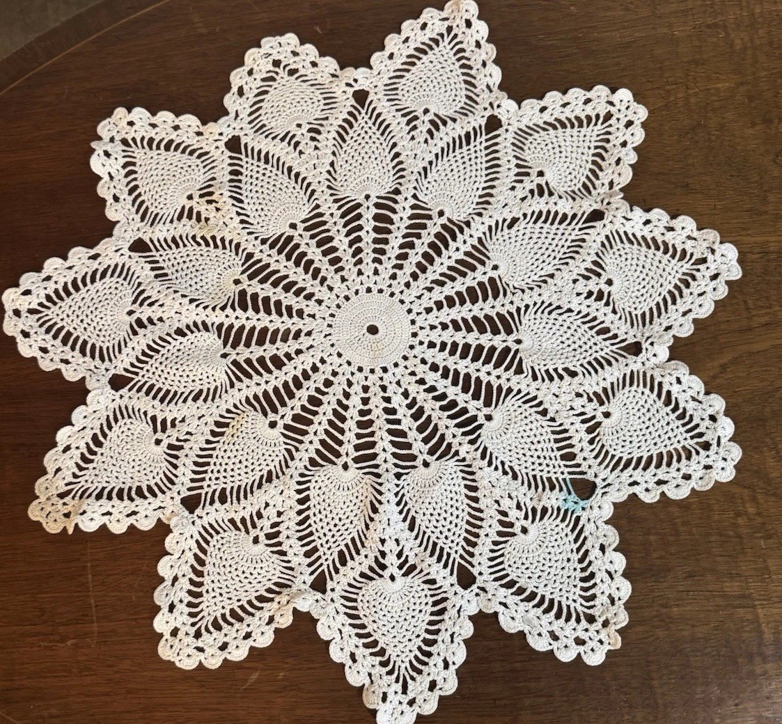 VTG Large Handmade Crochet Doily 20”Round Lace Table Centerpiece Pineapple