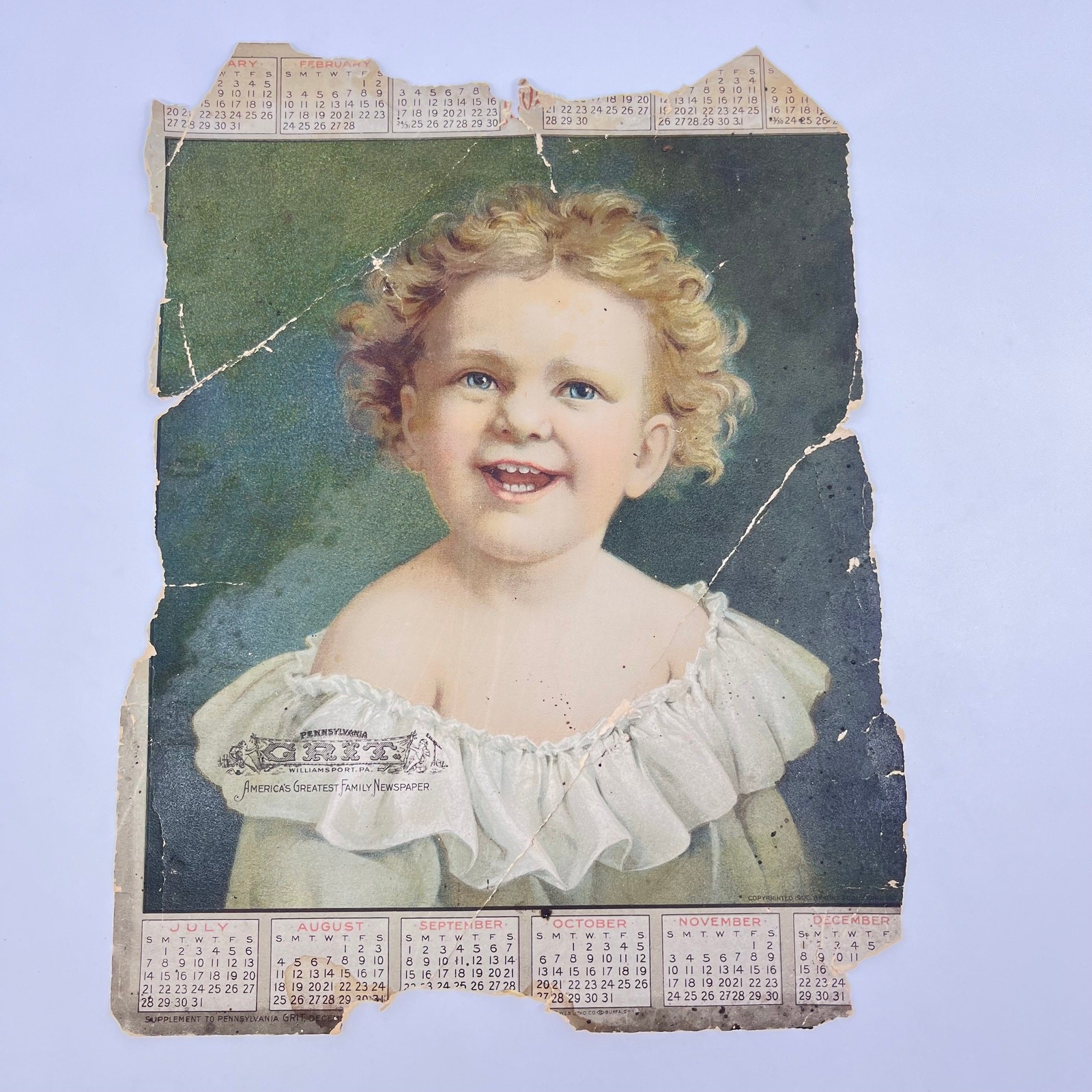 1900 Victorian Lithograph Young Girl Grit Family Newspaper Williamsport PA FL3