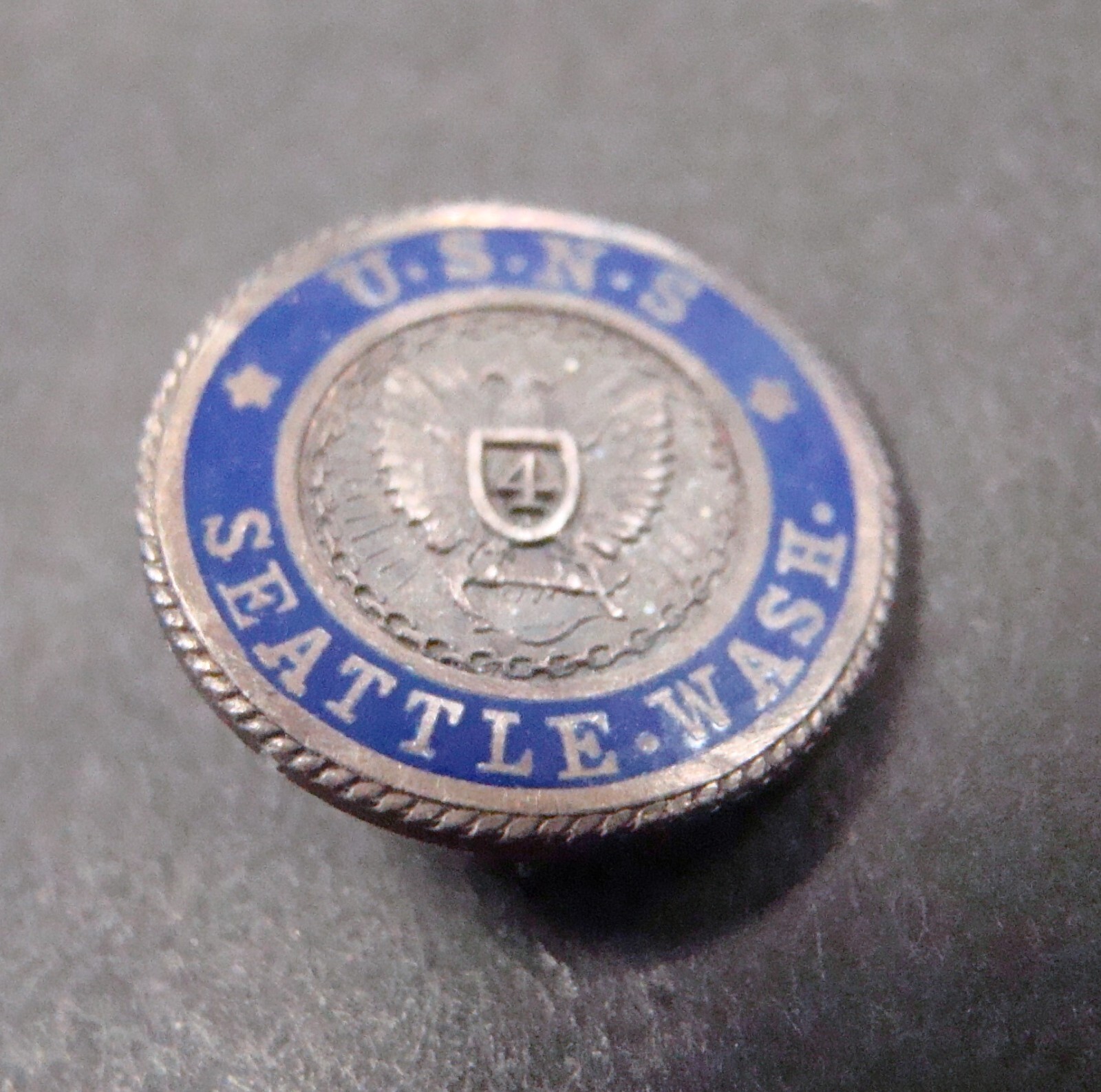 USNS Seattle Pin WWII US Naval Station Sterling 4 Years of Service Lapel Pin
