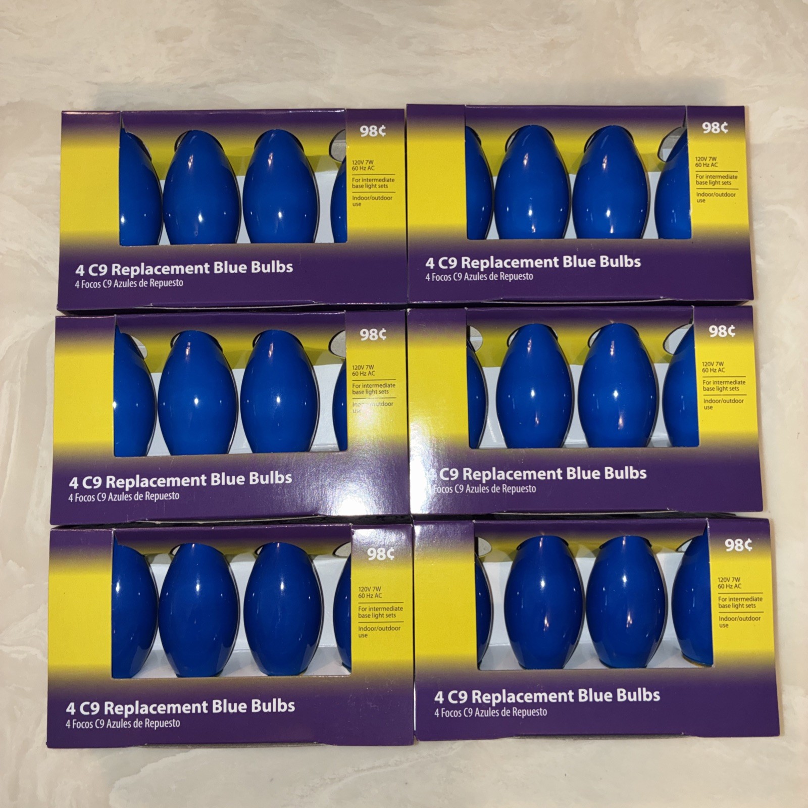 6 Packs Of 4 C9 Blue Replacement Christmas Bulbs (24 Bulbs)