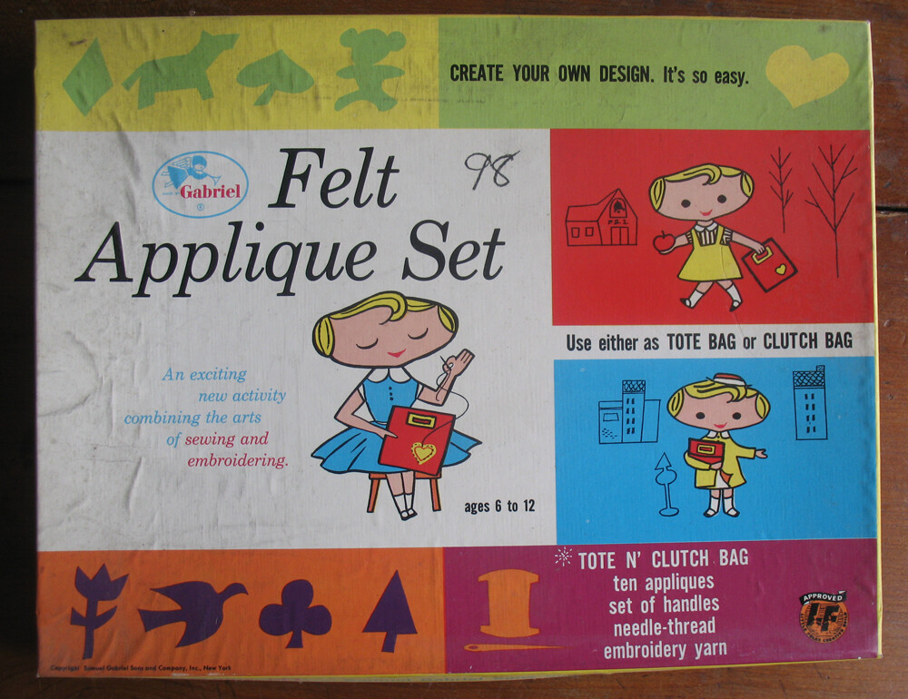 Samuel Gabriel & Sons Felt Applique Tote / Clutch Bag Set 1950s - 60s Vtg NOS