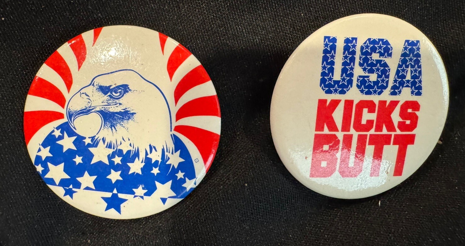Vintage 1991 USA Kicks Butt- Desert Storm Pinback Button 1-3/4 Inch Lot Of 2