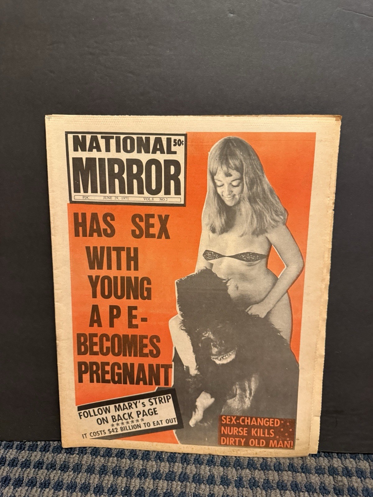 1971 National Mirror Newspaper, Girl Has Sex with Ape Becomes Pregnant (10W)
