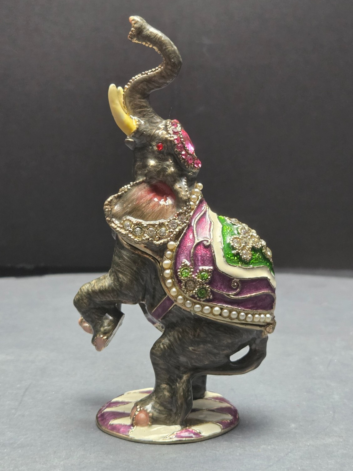 CIEL Jeweled Circus Elephant Trinket Box Enamel Austrian Crystal Hinged Figurine