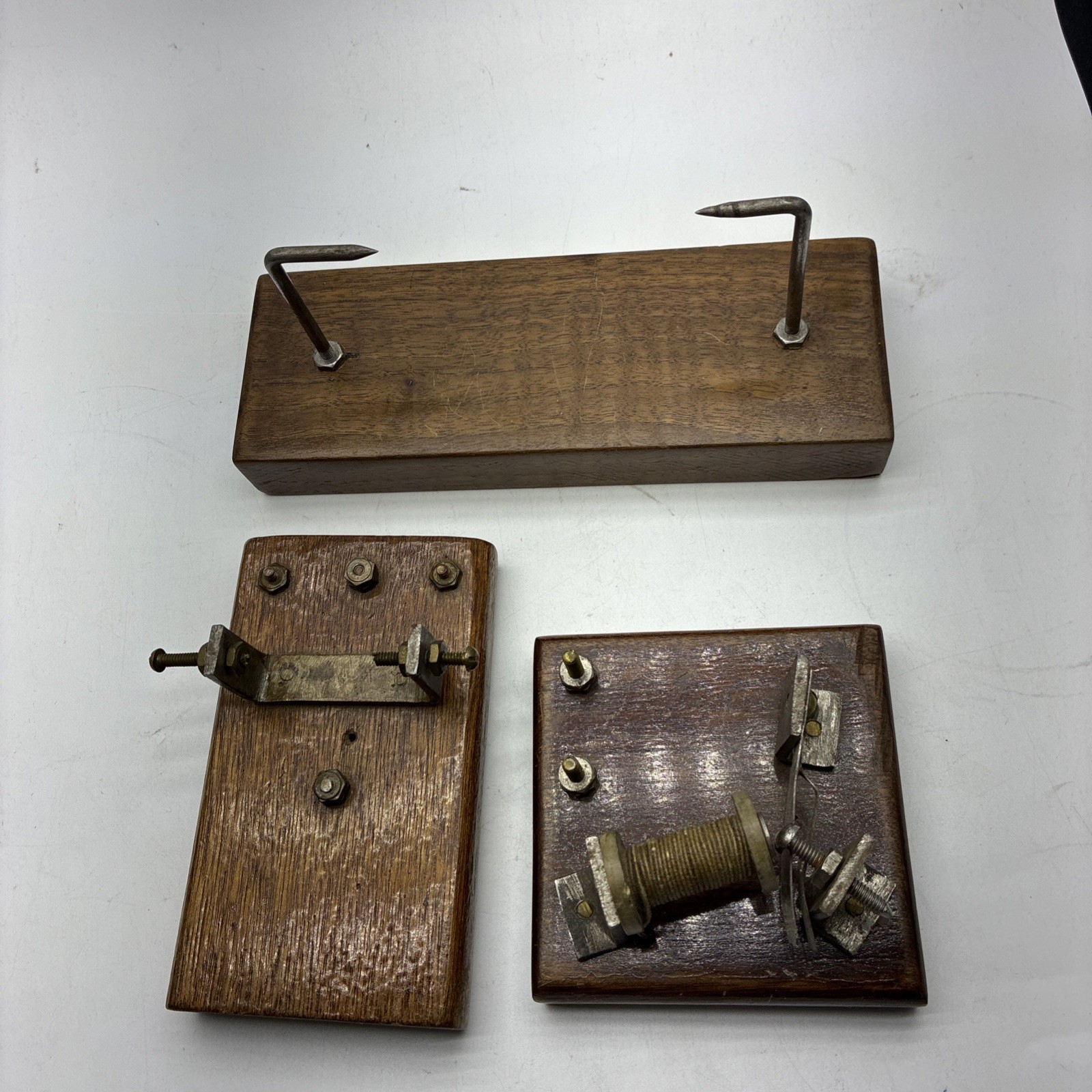 Antique 3-Piece Wooden Telegraph Physics Demonstration Kit Sounder Key Set