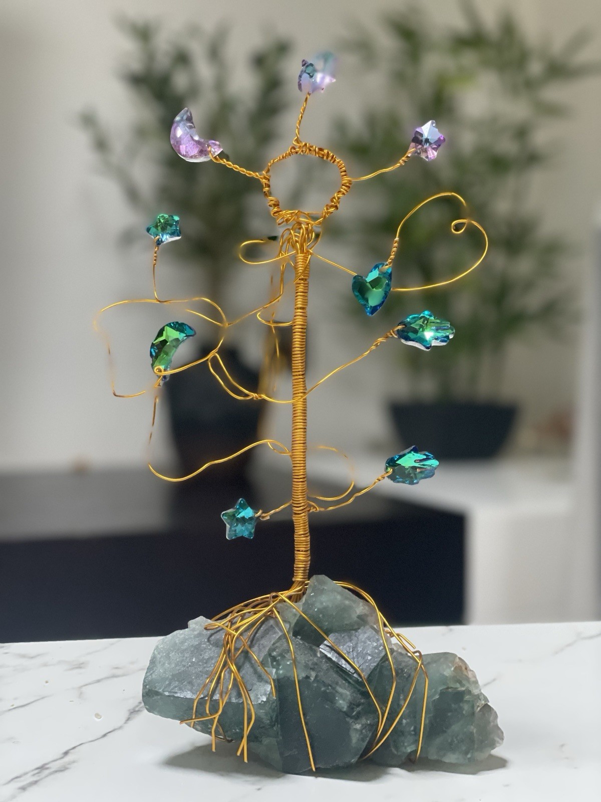 Powerful Handmade Green Fluorite Crystal Tree Of Life For Prosperity, Home Decor