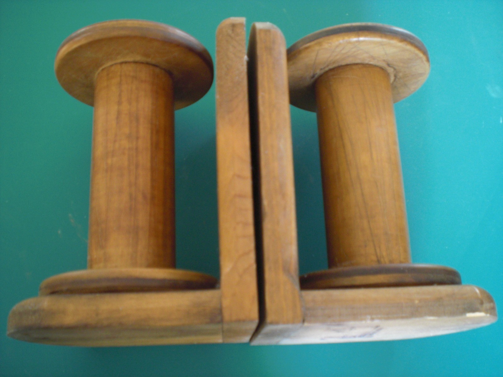 Pair of Vintage Habersham Plantation Wooden Spool Bookends Signed & Stamped