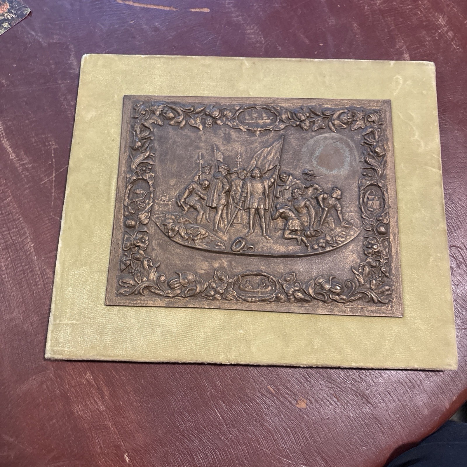 The Landing of Columbus Union Case-Engraving cast as Bronze Plaque