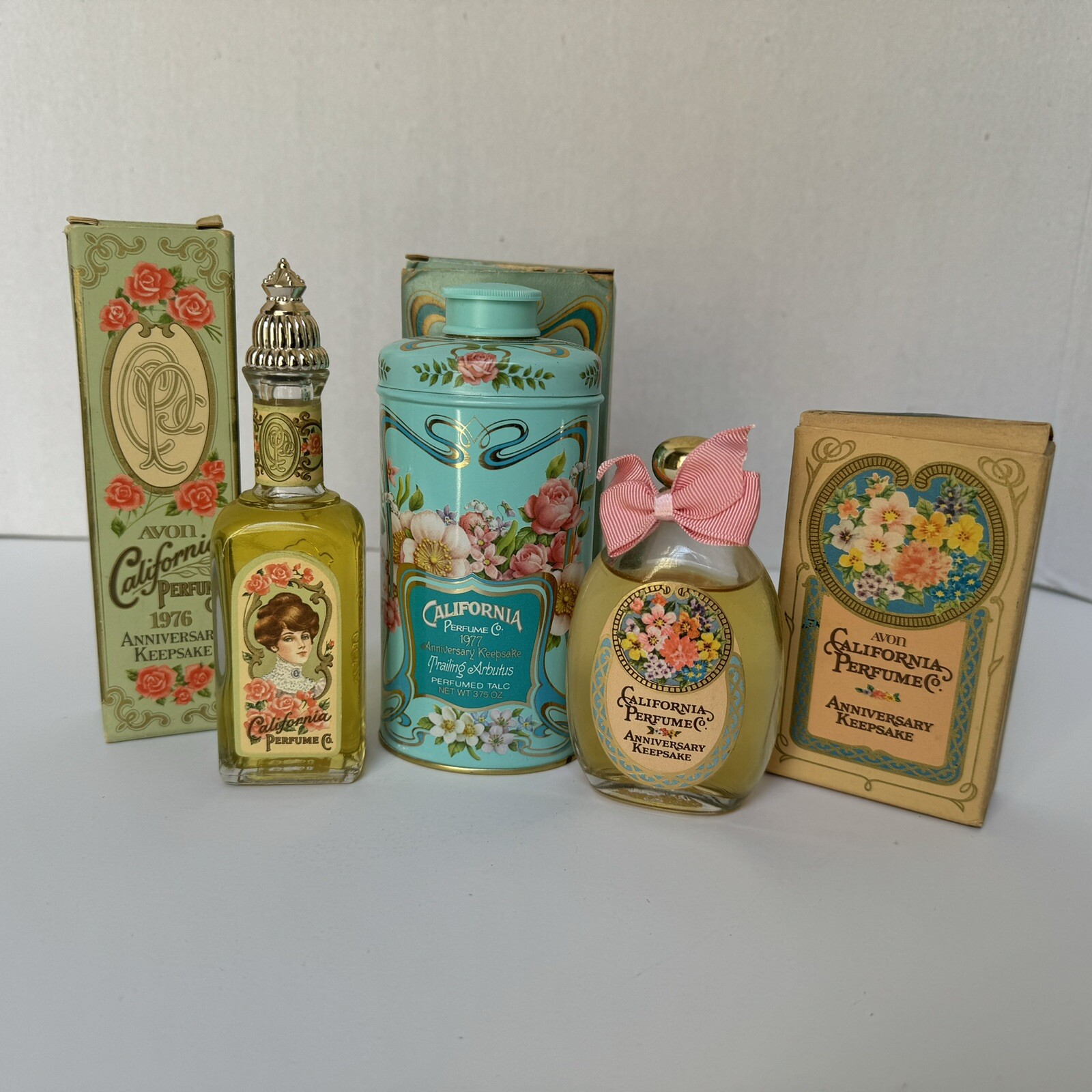 Vtg Avon California Perfume Co 1970s Anniversary Keepsake Set of 3 Talc & Perfum