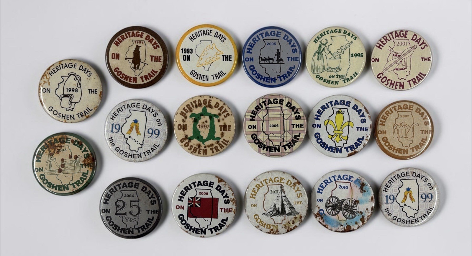 17 Heritage Days Button Pins Historical Goshen Trail In IL 1990s-2000s Great Set
