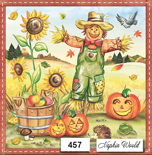 (457) TWO Individual Paper LUNCHEON Decoupage Napkins  SCARECROW AUTUMN PUMPKINS