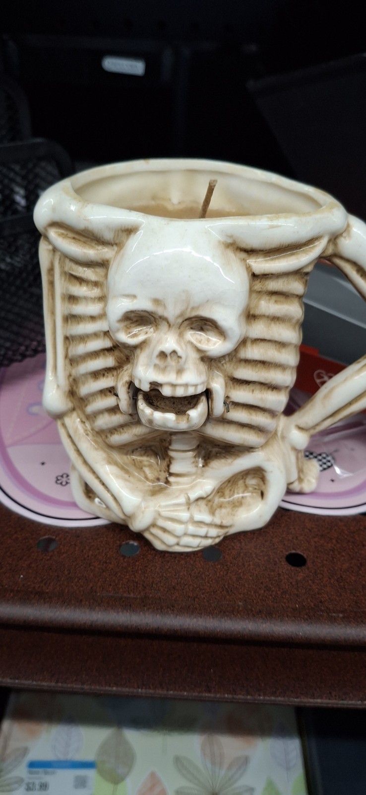 Vintage 1960s Japan Newstock Skeleton Nodder Mug Working Hinge Jaw Skull Cup