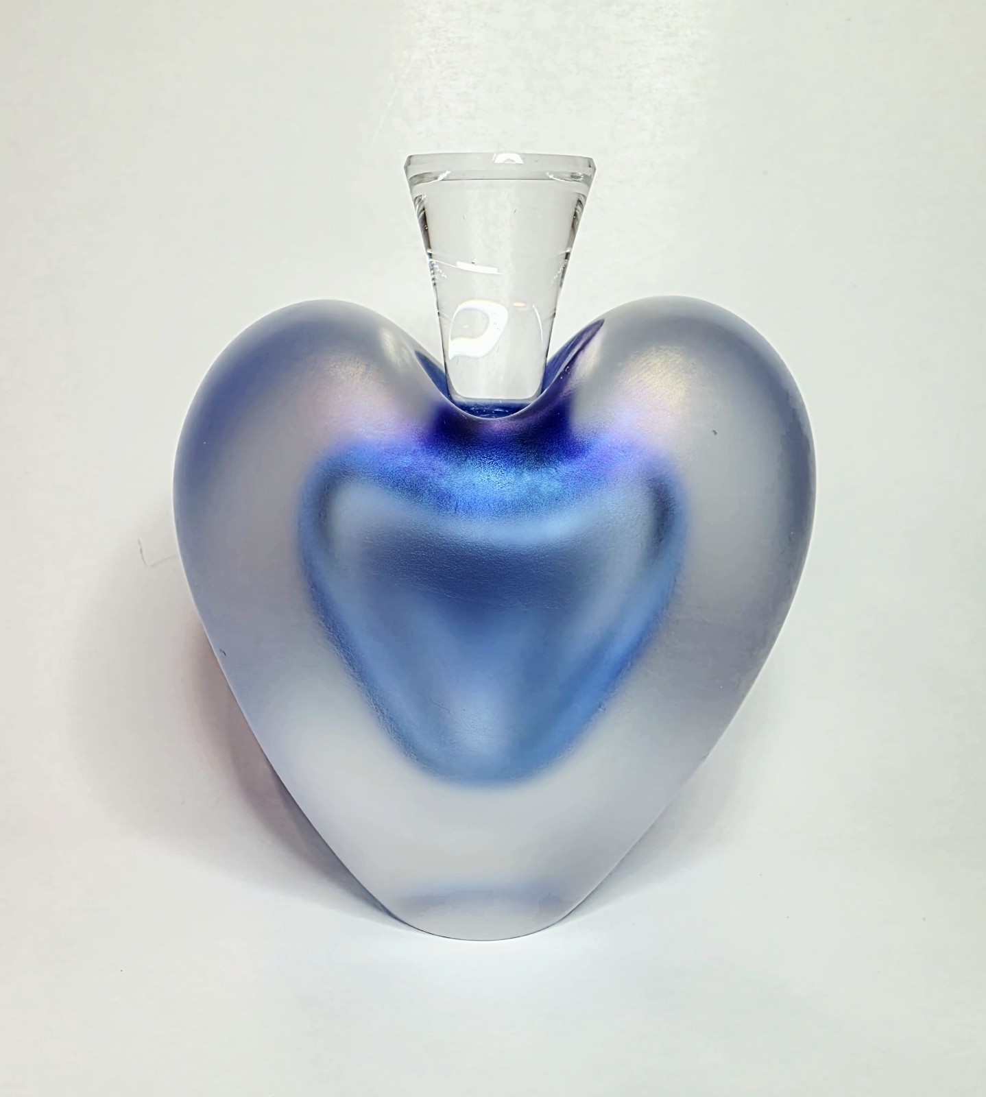 VTG ZELLIQUE STUDIO Heart Shaped Art Glass Perfume Bottle W/Dauber SIGNED 3.1