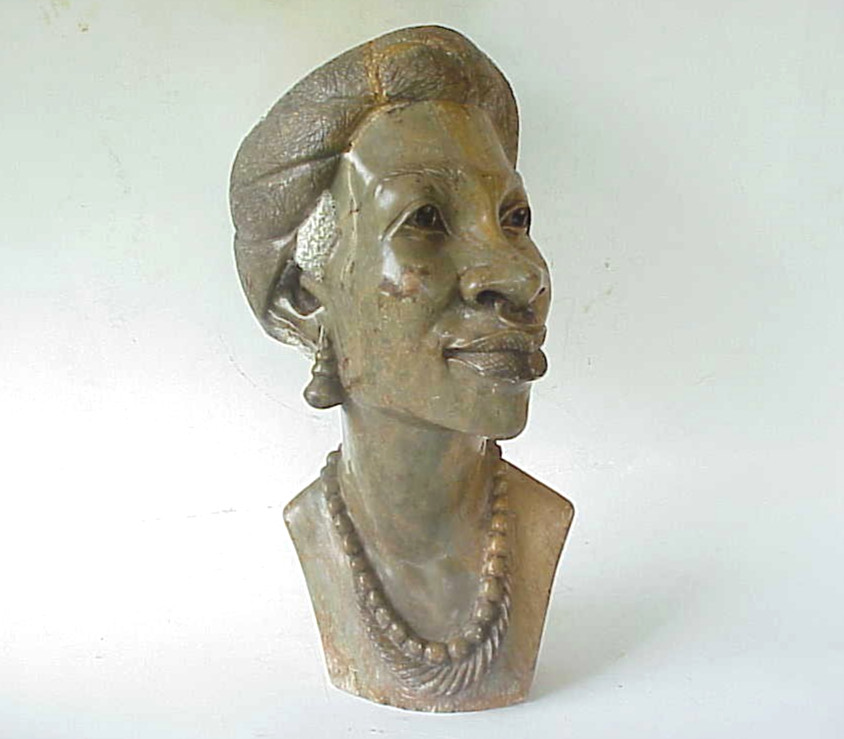 Large 15 lb 8 oz African Lady Carved Soapstone Bust Sculpture. Swaziland?