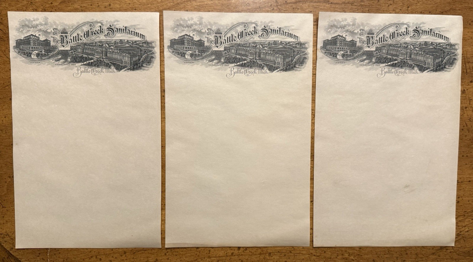 Lot Of (3) VINTAGE Battle Creek Michigan Sanitarium Unused Letterhead Oddity