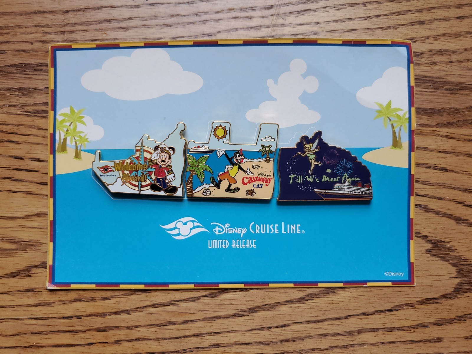 Disney Cruise Line Ship Welcome Aboard 3 Pin Set Mickey Limited Release On Card