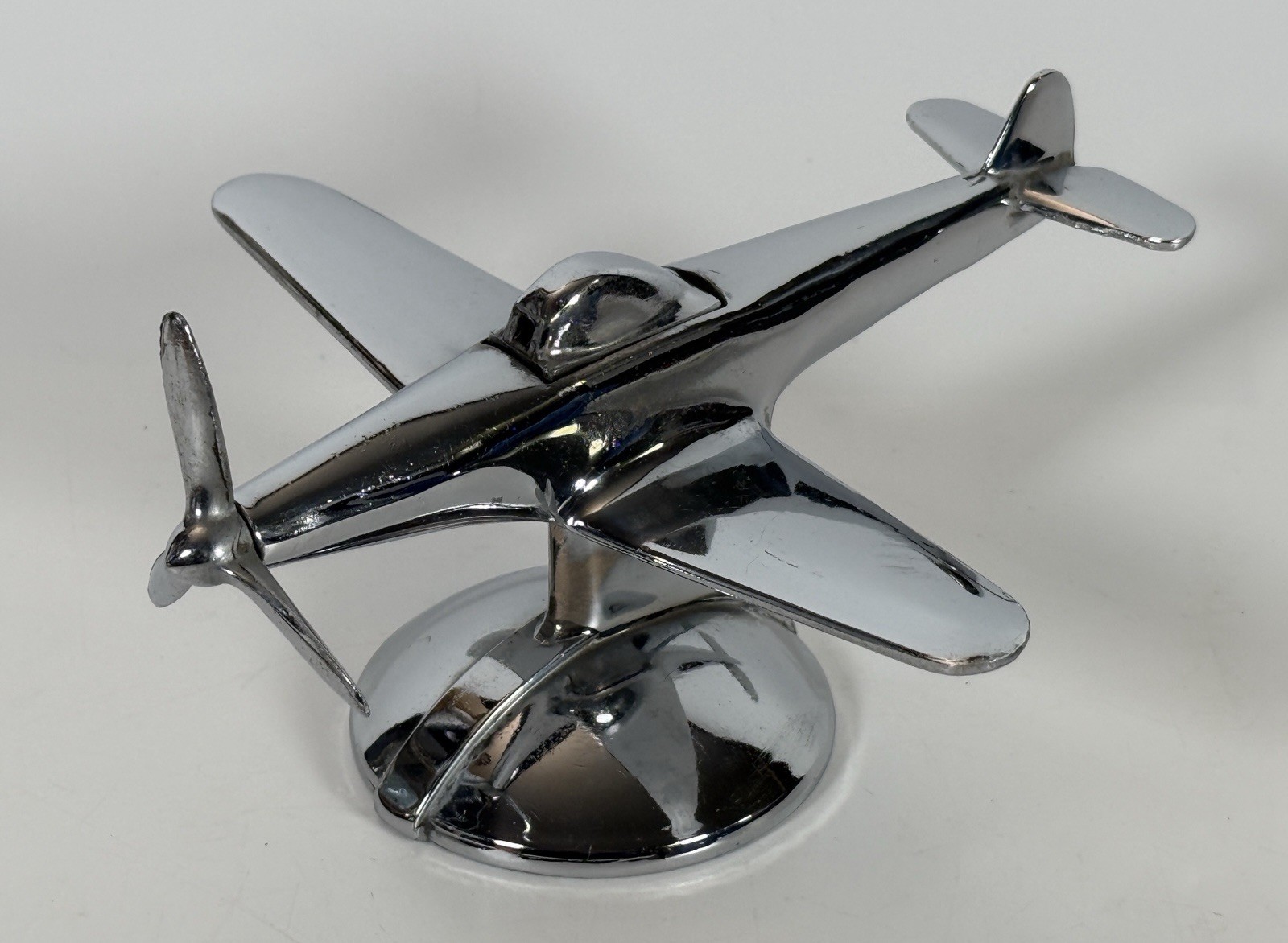 Vintage Negbaur NY Art Deco Chrome P-51 Mustang Airplane Table Lighter